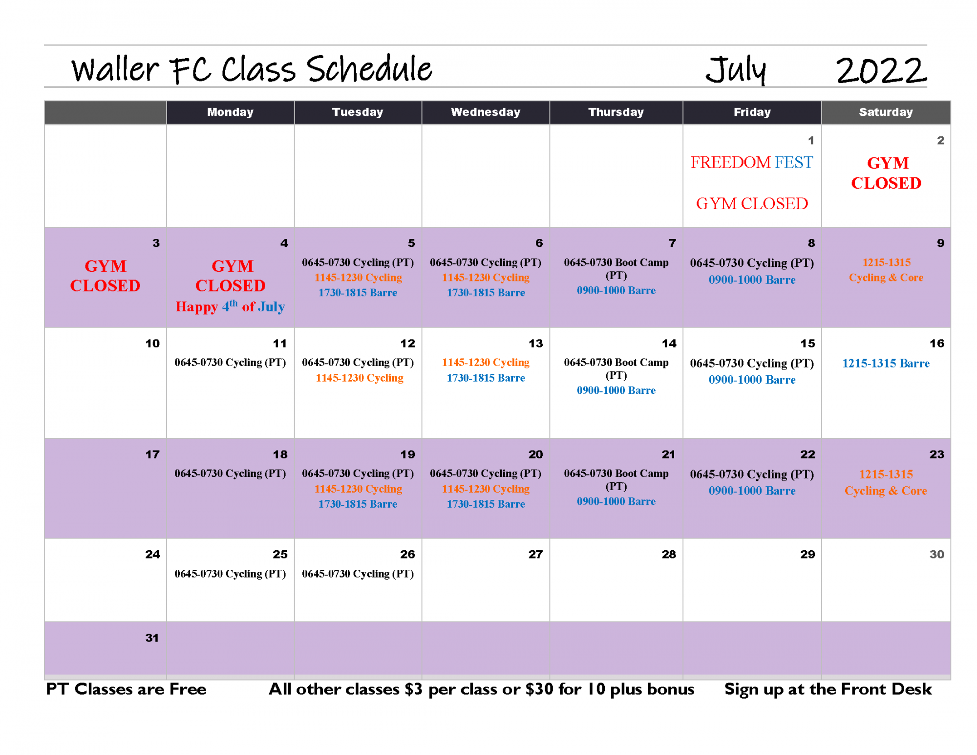 July Class Schedule 2022_Waller.png