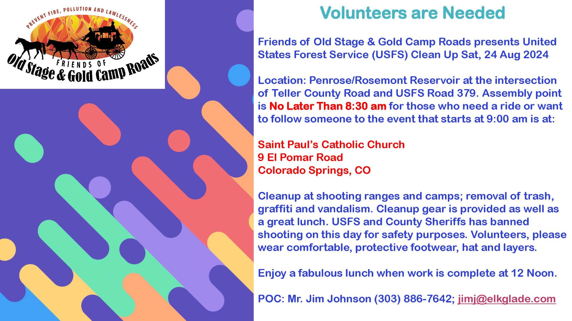 United States Forest Service (USFS) Clean Up Sat, 24 Aug 2024, 9:00 am - 12:00 Noon